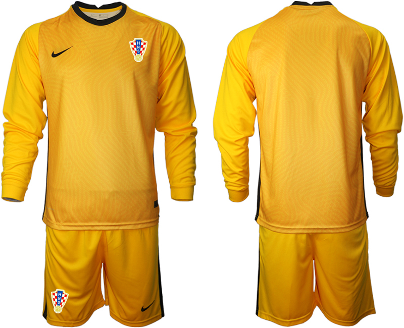 Men 2021 European Cup Croatia yellow Long sleeve goalkeeper Soccer Jersey